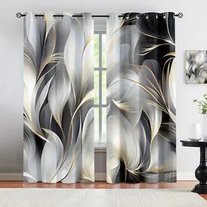 2-piece set    Floral printed semi-transparent curtains, perforated curtains, Window Curtain, suitable for living room, bedroom and home decoration. Hand washable, hookless