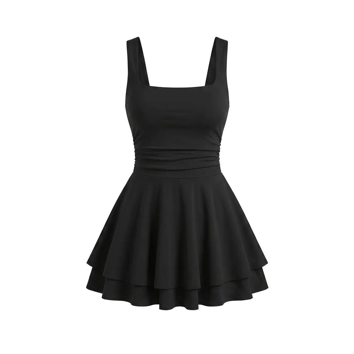 Womens Square Neck Sleeveless Mini Summer Dress 2026 Ruched Waist Ruffle Hem A Line Graduation Cocktail Party Short Dress summerwins Black Womenswear