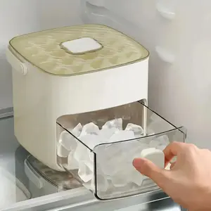 48-compartment ice maker with easy-press lid - Double-layer portable design, includes silicone tray, durable plastic construction, countertop ice maker, beverage cooling, suitable for homemade frozen foods and drinks, ideal for summer drinks.