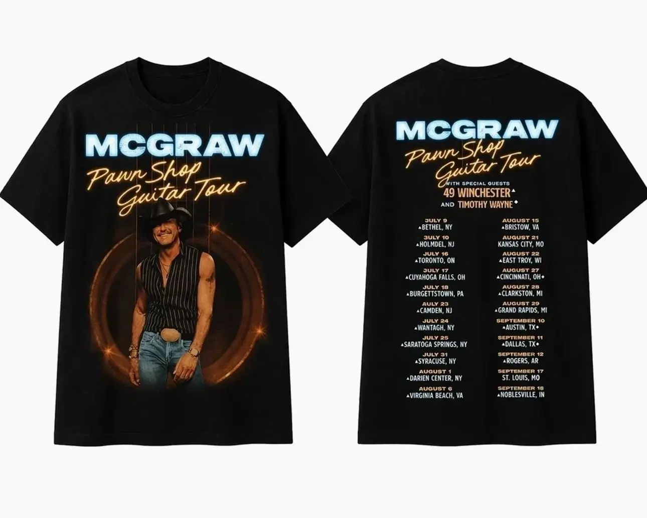 Vintage Music Graphic #Tim Mcgraw Pawn Shop Guitar Black Two Sided T-shirt WW2