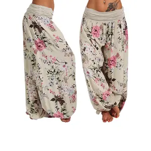 NewWomen Loose Casual Harem Pant Floral Print Holiday Yoga Pants Cotton Fit Trouser Womenswear Bottom Check