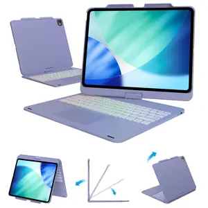 iPad Pro Touch Case with Tablet Keyboard, Compatible with M5/m4/iPad Air 13-Inch (m3/m2)/iPad Pro 12.9-Inch, 360° Rotatable Design, 11 Colors Backlight