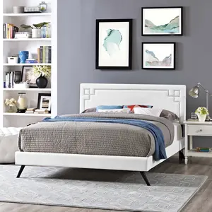 Modway Ruthie Queen Vinyl Platform Bed with Round Splayed Legs in White
