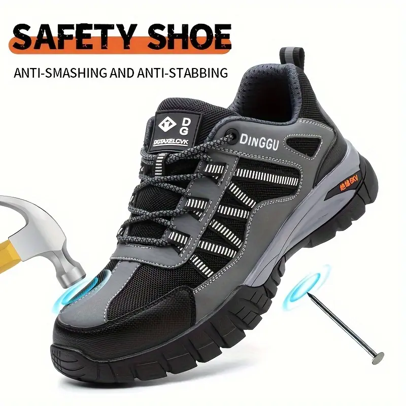Men's Work Sneakers, Breathable Mesh Steel Toe Safety Shoes, Puncture-Proof Casual Footwear with Non-Slip Rubber Sole for Workers, Walking Shoes, Closed, Anti-Skid Work & Safety Footwear