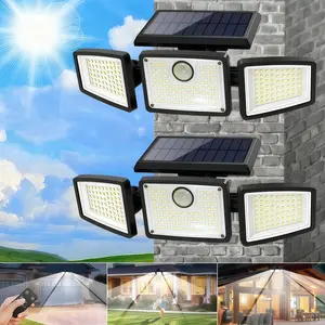 2 Pack LED Motion Sensor Solar Lights Outdoor IP65 Waterproof with 3-Head Security Lights 2500-Lumen Floodlights Spotlights 270° Wide-Angle Lighting for Patios Garages and Gardens