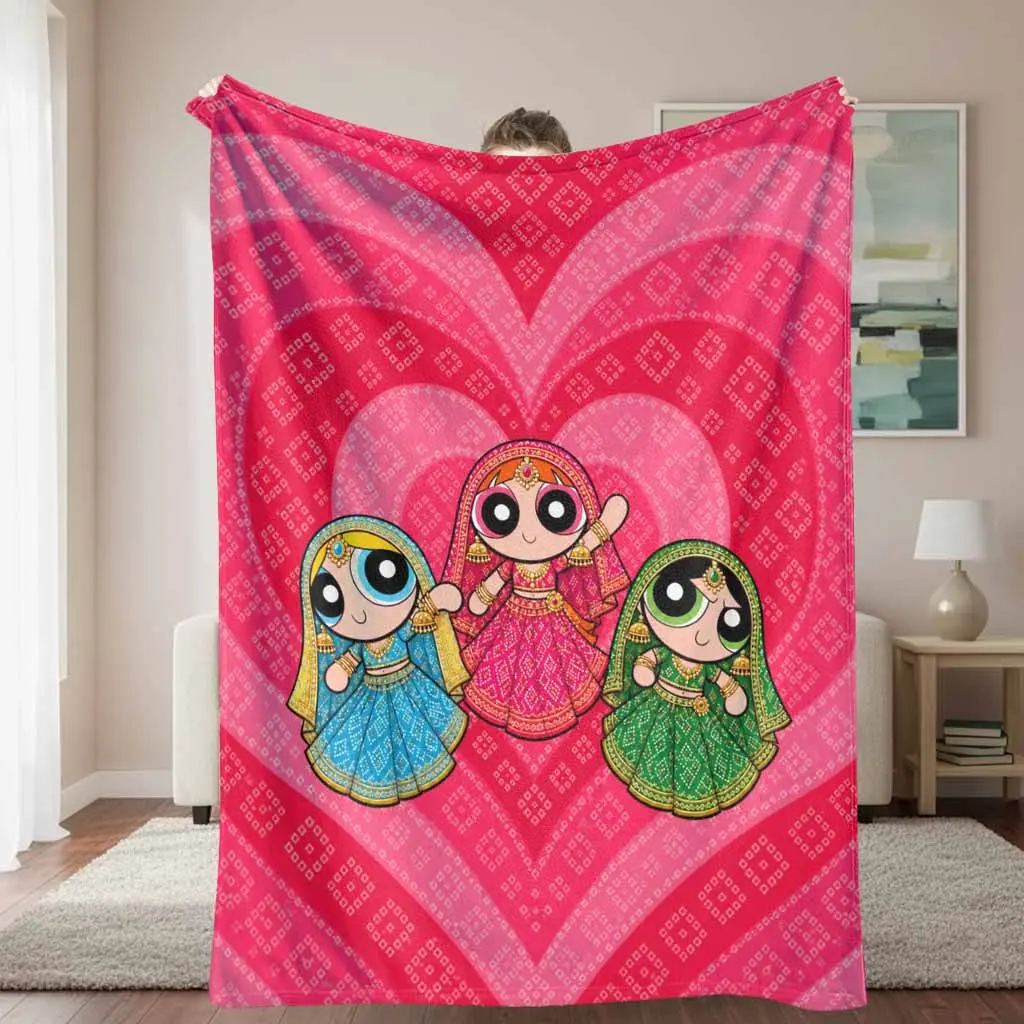 Three Sisters Indian Style Ethnic Flannel Blanket Vibrant Bandhani Pattern Prints Super Soft Lightweight Cozy Plush Fleece Throws For Bedroom Living Room Wedding Anniversary Gifts