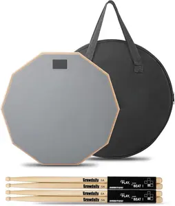 Drum Practice Pad for drumming drum pad and sticks 12 In,Sided With 2 Pairs/4 Maple 5A Drum Sticks & Storage Bag(Gray)