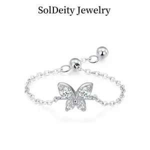 Butterfly Gemstone-Studded Ring Female Sweet Fresh Pull-out Chain Minimalist Adjustable Shiny Zircon Ring For Women Girls Party Accessories Jewelry