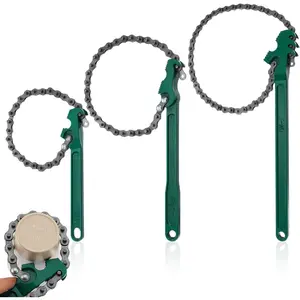 3 Pcs Heavy Duty Chain Wrench Set, 9" 12" 16" Adjustable Steel Oil Filter Wrench for Pipe Fittings Car Repair Shower Head Valve (Fits 1.5-8in Dia.Pipe)