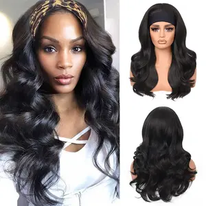 Wear and Go Body Wave Headband Wig Synthetic Wavy Wig for Black Women Glueless Wig with Headband Attached Heat Friendly 22 inch