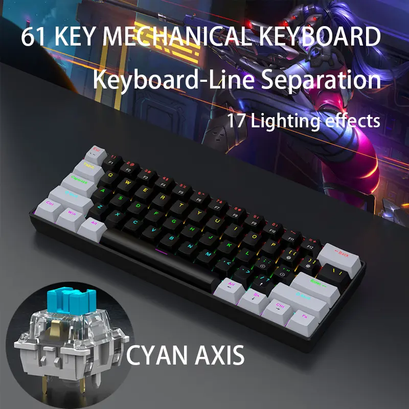 61-key hot-swappable mechanical keyboard Black and white - red switch
