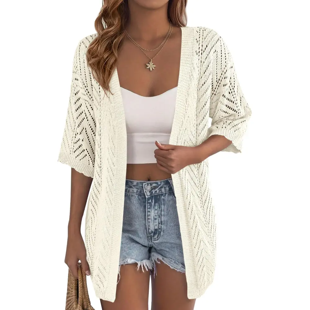PrettyGarden Women's Crochet Coverups Lightweight Summer Cardigans Short Sleeve Knit Spring Boho Beach Vacation Clothes#SummerVibes#SwimWeek#DealsForYouDays