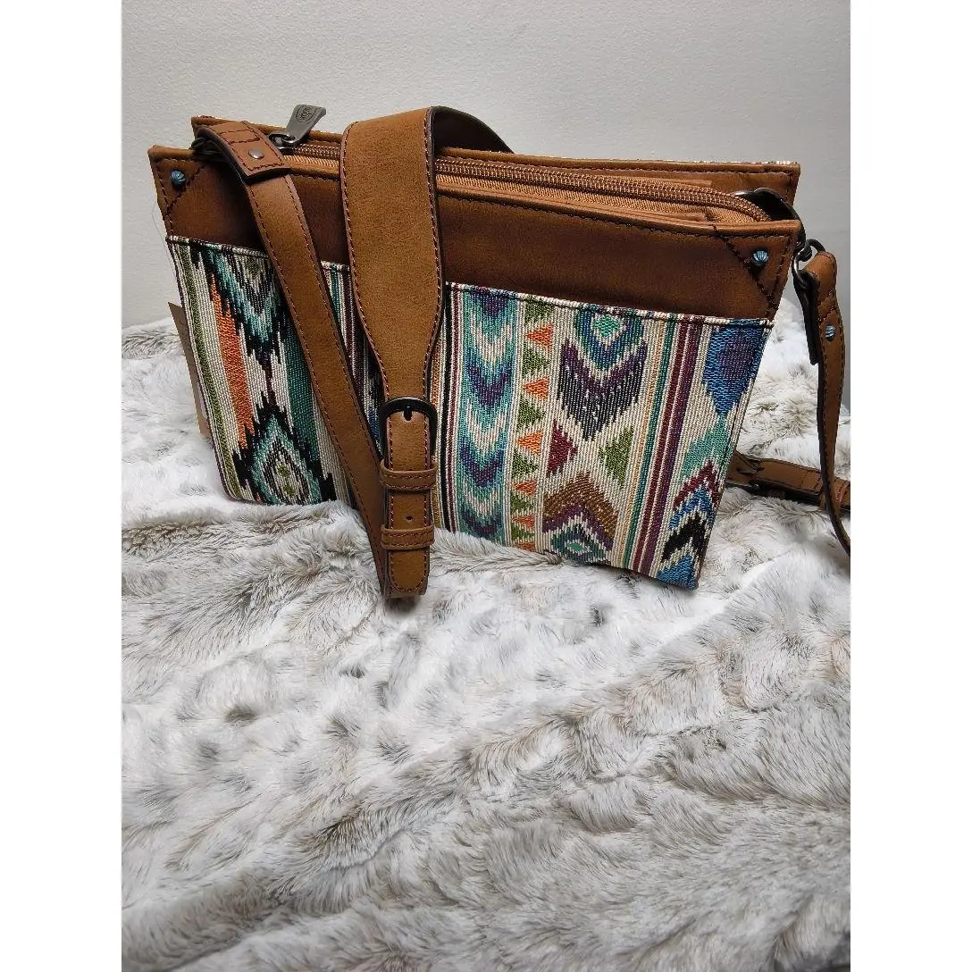 Aztec and Leather Crossbody or Shoulder Bag with Matching wallet