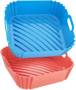 2 Pack Air Fryer Silicone Liners Square Round for 4-10 QT Air Fryer,Reusable Pot Oven Baking Tray, Cooking Basket Mat Accessories Kitchen Utensils
