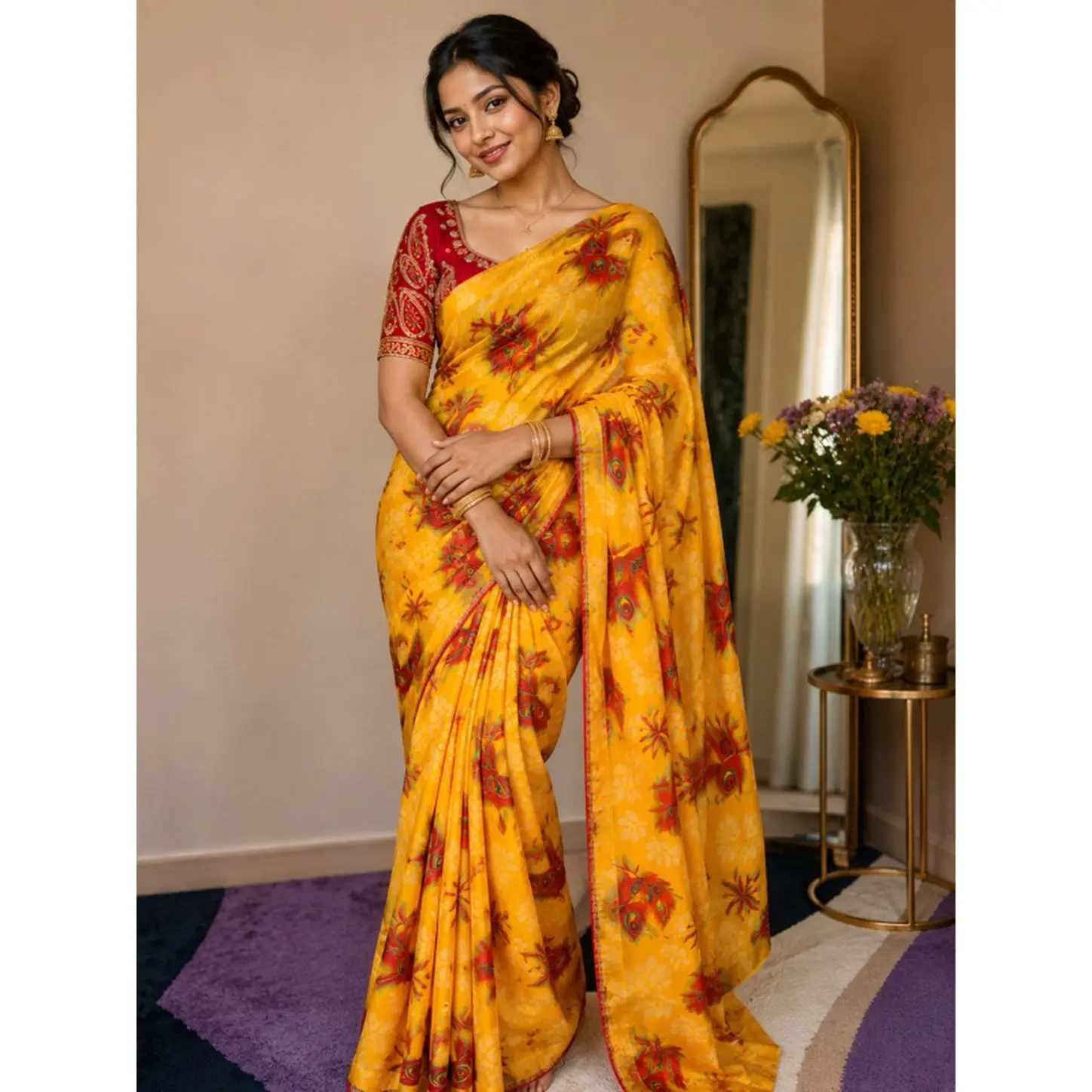 Colorful Chiffon Saree with One Size Blouse and Peticoat - Perfect for Any Occasion