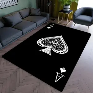 Ace of Spades Large Soft Diatomite Quick-Dry Floor Mat - Minimalist Black-White Design with Intricate Vintage Details, Men's Room Decor, Living Room Rugs for Edgy Spaces