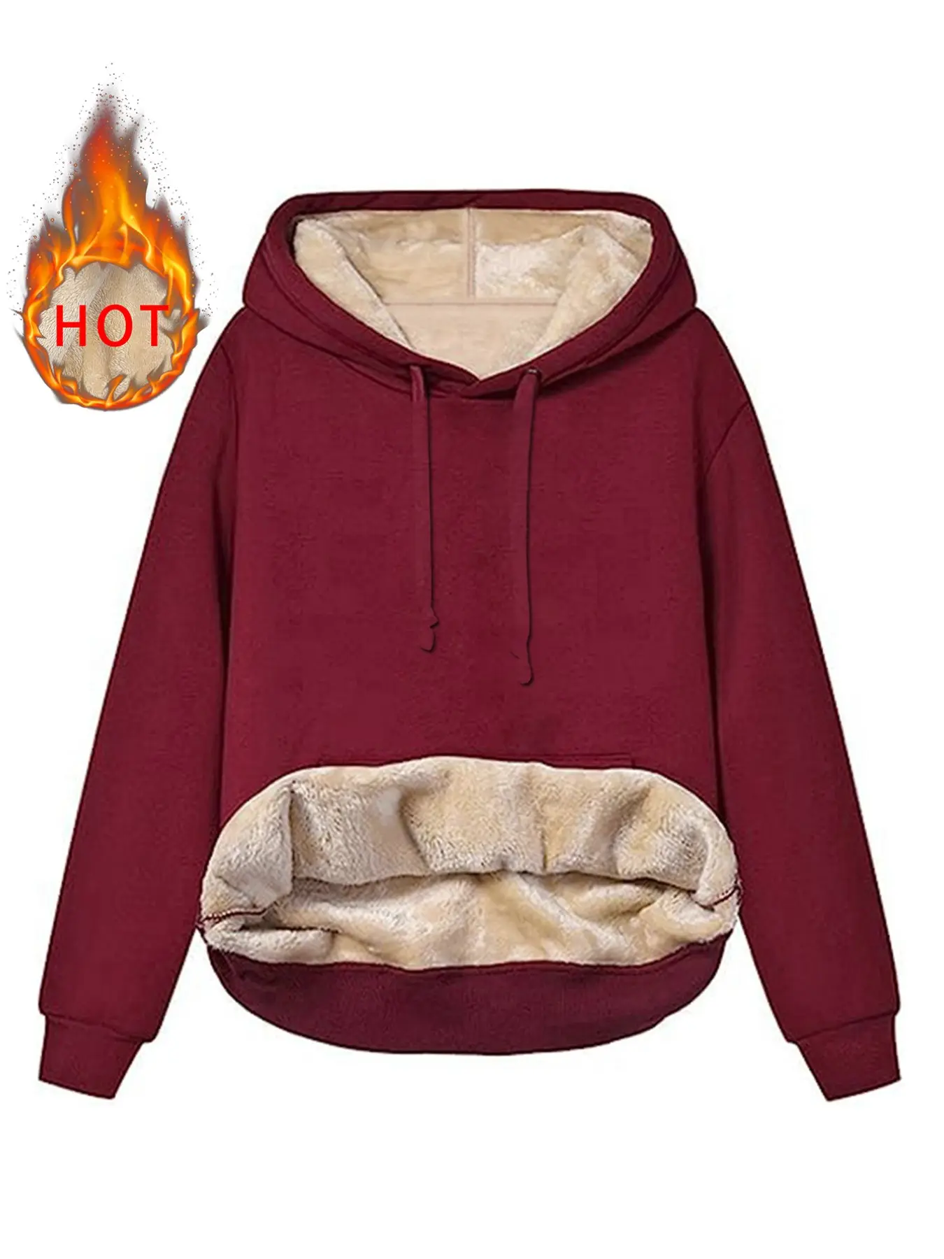Women's Comfortable Solid Fleece Hoodie, Soft Warm Long Sleeve Pullover, Drawstring Hat and Front Pocket, Casual Style