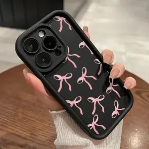 Pink Bowknot Pattern Case for iPhone 17 Pro Max 16 16e 15 14 Plus 13 12 11 Air XR X XS Shockproof Drop Protection Rugged Durable Silicone Cover