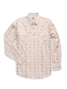 Men's Ely Cattleman Long Sleeve Wallpaper Floral Print Western Snap Shirt- Ecru
