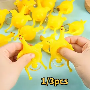 Fun Keychain Set, Creative Squeeze Egg Laying Chicken Toy Keyring, Surprising Soft Gel Toy, Surprise Keychain, 1/3 Pieces Pack