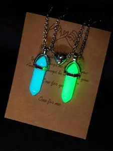1Pcs Natural Luminous Stone Quartz Crystal Opal Agates Hexagonal Column Pendulum Leather Chains Necklaces Fashion Charms Pendant Fashion Pendants