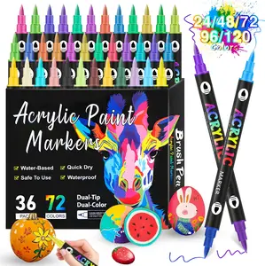 24/72/96 Color Dual-TipAcrylic Marker Pen, Waterproof & Quick-Dry forWood, Canvas,Stone, Glass & Rock Painting, DIYCraftslldeal Easter , Easter egg painting set mini gifts outdoorfun kindergarten graduation