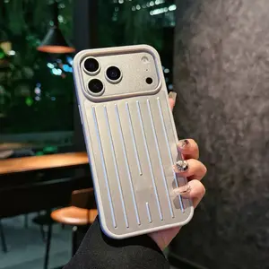 Aluminum Alloy Luggage Case for iPhone 16 Pro Max & 15 Cool 14 All-Inclusive Protective Phone Cover with Vertical Lines Design durable cover gift lovely clear
