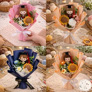 Handmade Crochet Graduation Flower Bouquet with Amigurumi Graduate Doll – Class of 2026 Senior Gift, Sunflower Keepsake Bouquet for Graduation Day