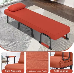 4-in-1 Convertible Sofa Bed, Folding Single Lounge Chair with 5-Position Adjustable Backrest & Pillow, Comfortable Sleeper for Small Spaces & Offices