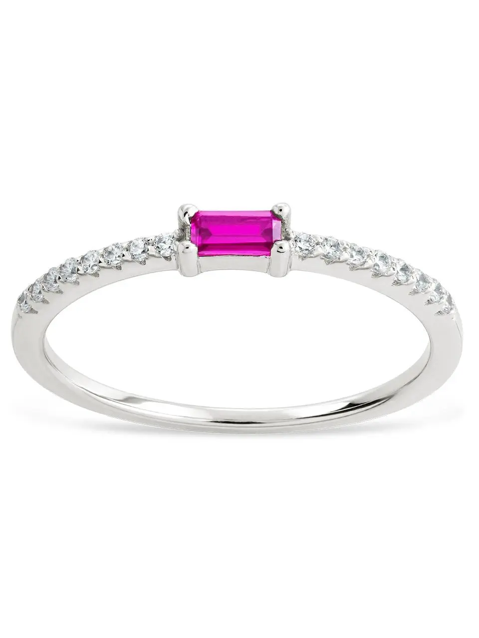 Sterling Silver Thin Ruby CZ Stacking Birthstone Ring