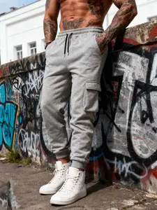 Men's Workwear Pocket Sweatpants, Drawstring Casual Pants, Loose Fit Sportswear, Versatile Comfortable Trousers for Daily Wear, Drawstring Waist Athleisure, Casual Comfy Sweatpants