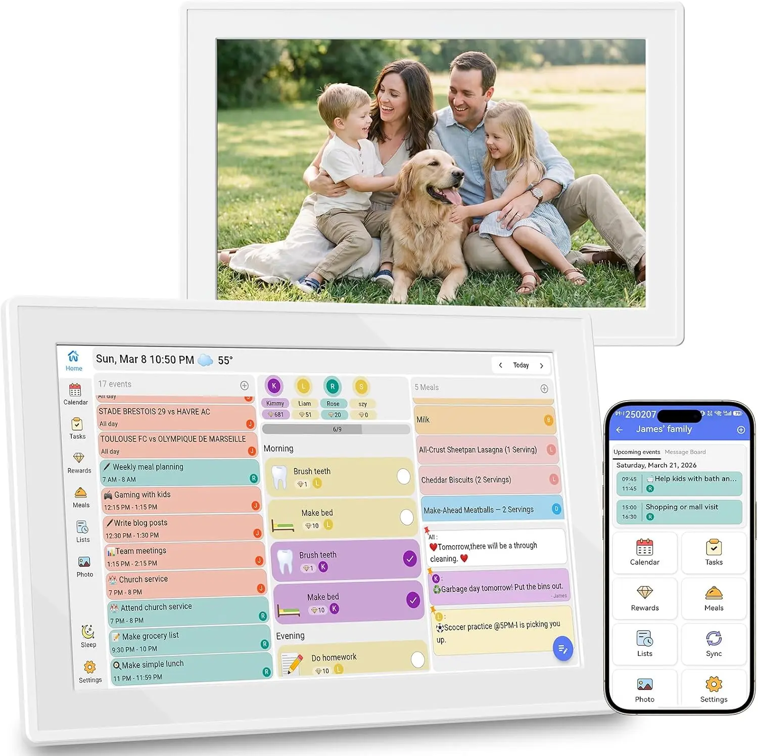 Digital Calendar 10.1 Inch Wall Plan Touch Screen WiFi picture esay to use,Smart Electronic Planner Calendar Sync,Chore Tracker,Meal plan Family Digital photo Frame Auto-Rotate Gift for Mom Women