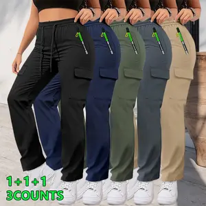Women's Casual Outdoor Cargo Pants with Multi Pockets, Lightweight Breathable Long Pants with Zipper Pockets & Drawstring Elastic Waist, Ideal for Jogging & Daily Wear