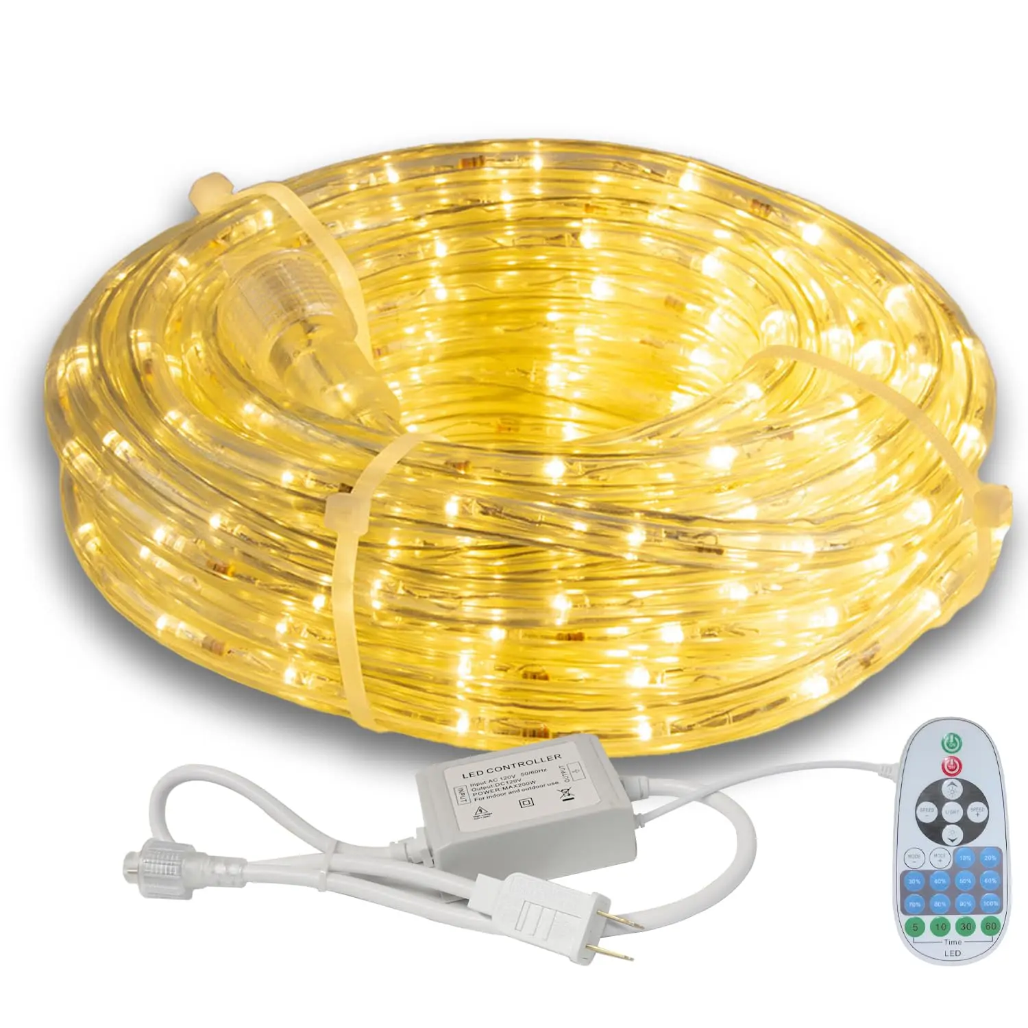 Beatineon 33FT LED Rope Lights Outdoor with Remote, 300 LED Cuttable Connectable Flexible Tube Lights with 8 Modes, 10 Brightness, Waterproof Rope Lighting for Garden,Patio,Pool,Room,Party,Christmas, Warm White