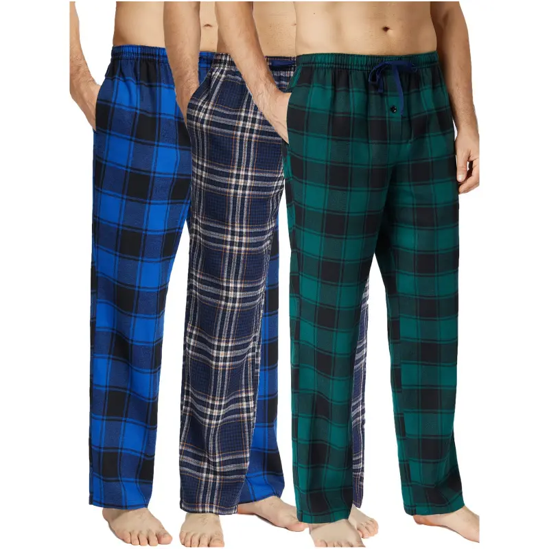 JupiterSecret 3-Pack Men's Plaid Flannel Pajama Pants, Soft and Warm Sleep and Lounge Pants with Drawstring Elastic Waist, Side Pockets, Relaxed Fit
