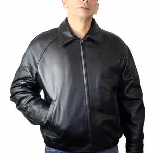 Men Genuine Soft Lamb Leather Classic Bomber Jacket