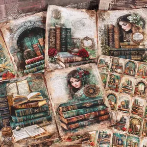 JAIIMAN 66pieces (16 A5 papers and 50stickers)Vintage Library Collage Junk Journal Kits, Diy Kit, for Scrapbooking Supplies, Arts Crafts, Collage Decoration, Diary Accessories, Decorative Stickers, Craft Enthusiasts