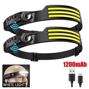 Silicone LED Induction Headlamp, USB-Rechargeable with Built-in Battery, Head Flashlight for Outdoor Camping, Fishing