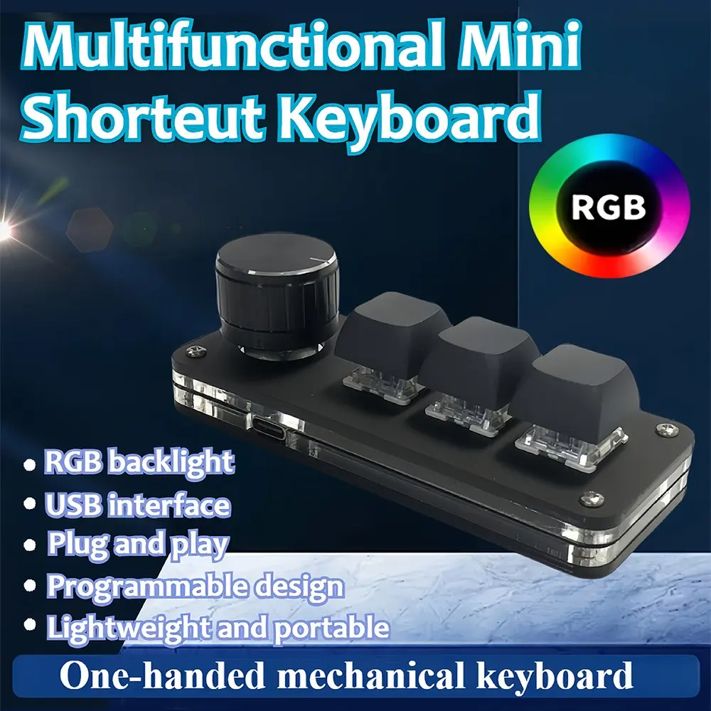 3-Key Mini Programmable Keyboard, Gaming Pc Accessories, USB Power Supply, with Volume Knobs, Volume Controls, Back light, Shortcut Keys And Media Control, Hot-Swappable Mechanical Numeric Keypad, Macro Command Program, Compact Design