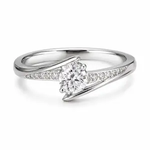 Double Accent Moissanite Twist Band Adjustable Ring - Polished Silver-Tone Artificial Gemstone Ring for Everyday Styling, Parties, Gifting