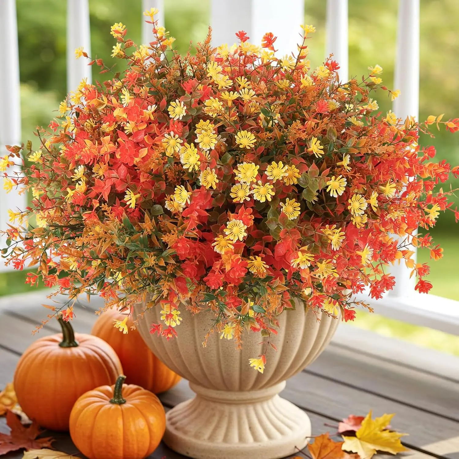Fall Artificial Flowers for Outdoors 12 Bundles Faux Mums Outdoor Plants UV Resistant Fake Plastic Greenery Shrubs for Planters Garden Porch Balcony Indoor Outside Autumn Thanksgiving Decor, Decorative Plastic Floral Plant