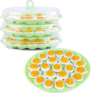 Deviled Egg Containers with Lid, 3 count Deviled Egg Platter Carrier Holder Trays with 66 Slots for Party and Home Kitchen, Green