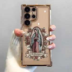 Virgen De Guadalupe Phone Case, Electroplated Cover with Airbag Shockproof Slim Soft TPU Cover for Samsung S26 S25 S24 S23 S22 Ultra S25Edge S24FE Plus S25+ Virgin Mary Maria