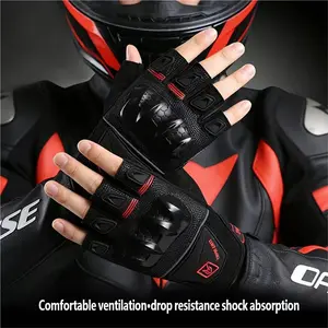Men's Motorcycle Riding Half Finger Gloves, Summer Breathable Thin Touchscreen Anti-Fall Racing Motorbike Short Finger Gloves