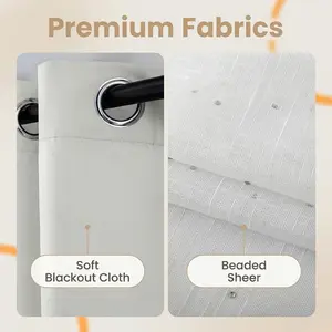 Window Wear 8 Panels 34x84 inches Custom Set, 4 panels are plain blackout curtains, and 4 panels are cross-grain bead-drop curtain with two different widths of 34 inches, both in loop style, high-end, blackout, one set covers FT2599 + FT2930