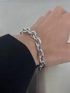 Men's Fashion Silver Color Stainless Steel Bracelet, Casual Style Chain Link Design, All Season Wearable Jewelry Accessory