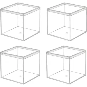 Clear Acrylic Box with Lid,  nches Clear Plastic Box for Organize, Acrylic Cube Storage Container Drawer Organizer for Vanity Jewelry Accessories, Small Items