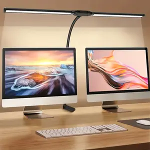 Dual-Head Clip-On Desk Lamp, Adjustable LED Office Light with Flexible Gooseneck, USB-Powered Dimmable Desk Light for Reading, Studying, and Workspace Lighting, White/Black, Portable for Home, Dorm, or Office Use, Reading Light, Adjustable Lights