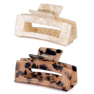3 inch Hair Claw Clips Cutout Tortoise Shell Celluloid Hair Jaw Clips  Design Rectangle Hair Clamp for Women Ladies Mother (2 Pack)