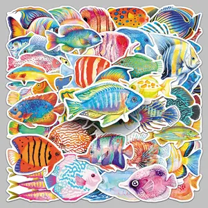50 pieces fun cartoon fish marine life sticker Funny Stickers travel case water cup notebook storage box creative decorative Graphic Decal stickers